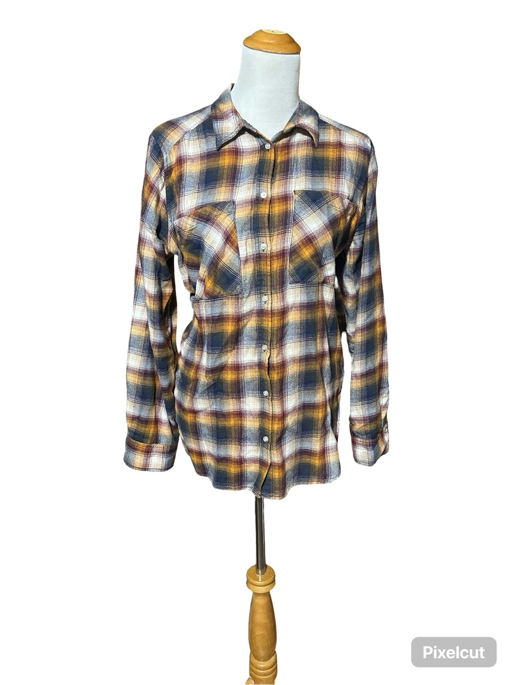 Express Men's Plaid Button-Down Shirt in Mustard, Navy & White